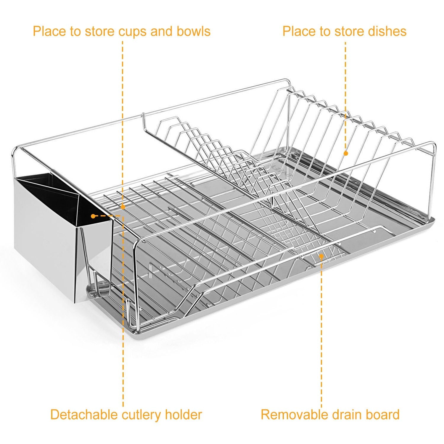 Single-Tier Dish Drying Rack with Divided Cutlery Holder
