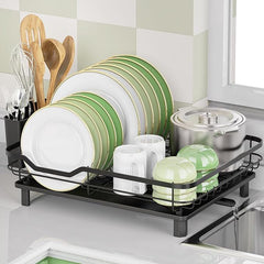 Stainless Steel Dish Drying Rack with Drainboard & Utensil Holder