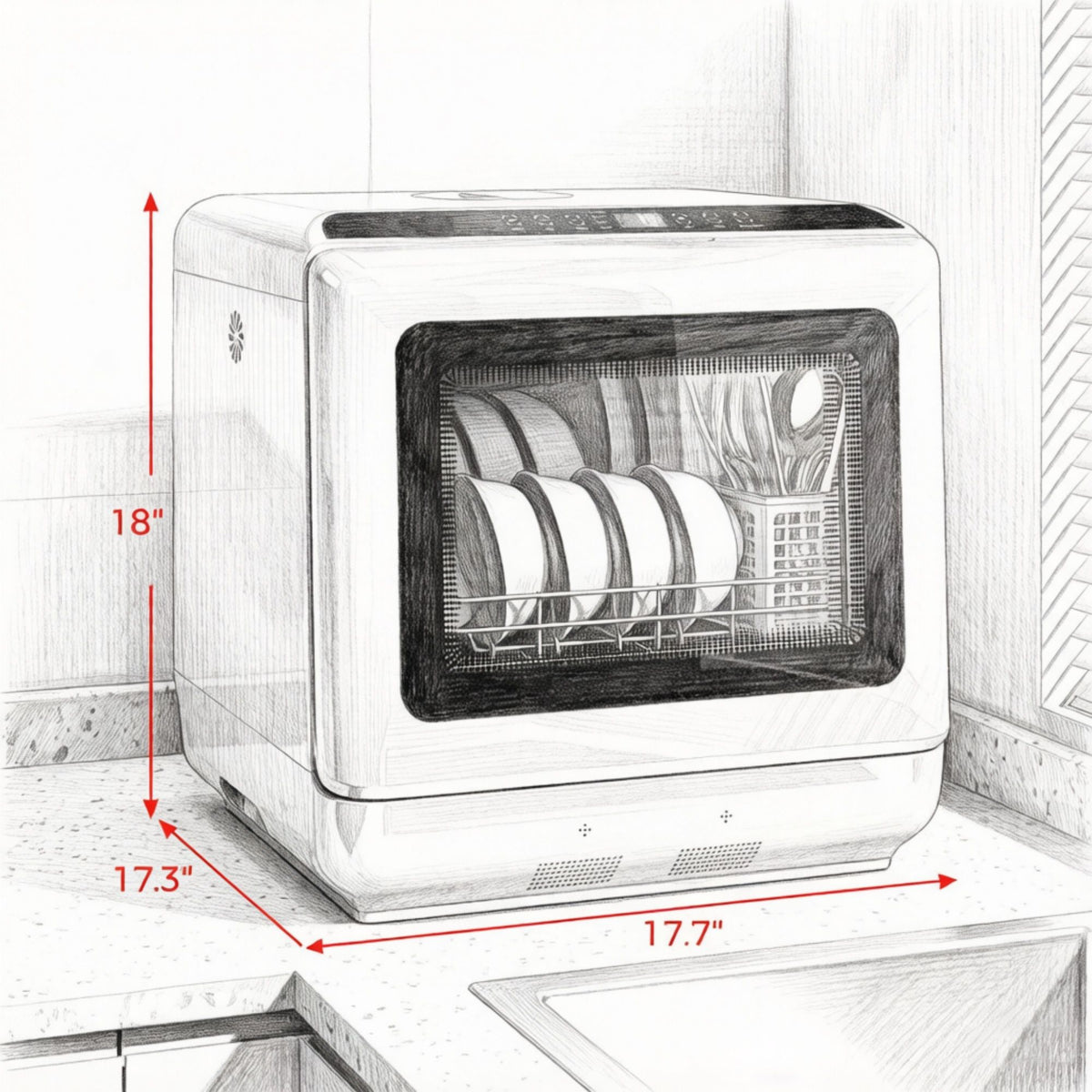 Compact Countertop Dishwasher with 5 Wash Cycles and Holiday Mode