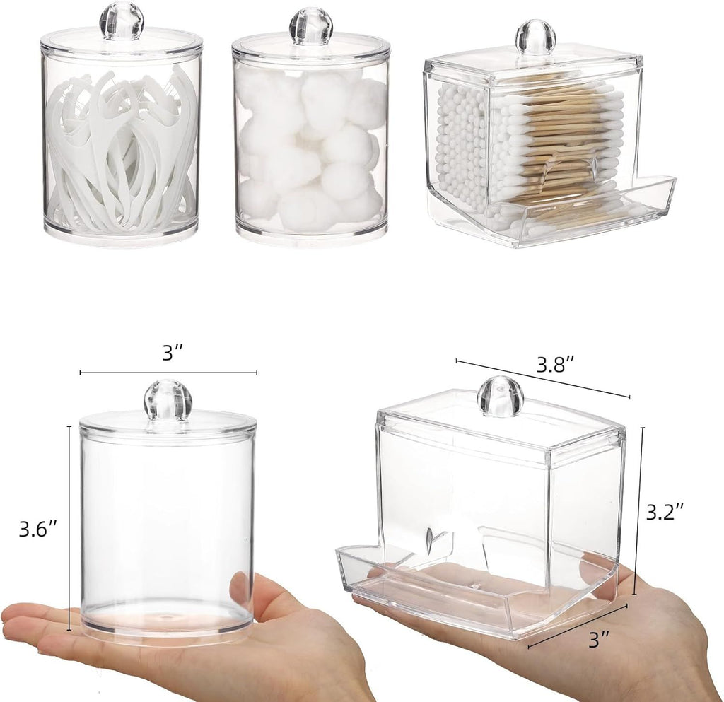 Clear Bathroom Jar Dispenser for Cotton Balls, Swabs, and Floss Picks