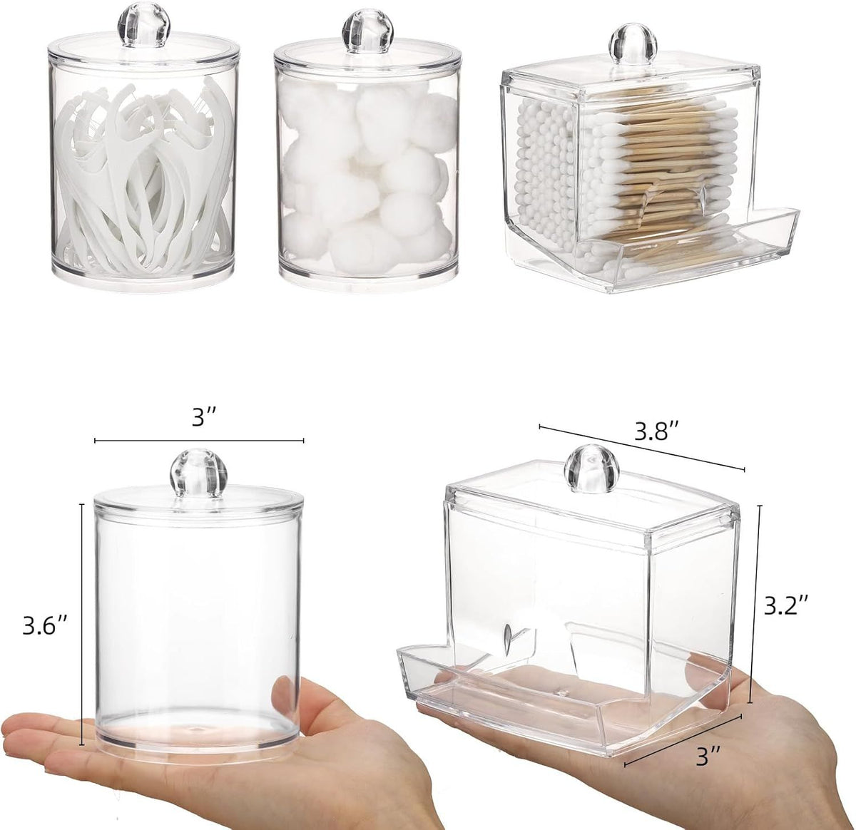 Clear Bathroom Jar Dispenser for Cotton Balls, Swabs, and Floss Picks