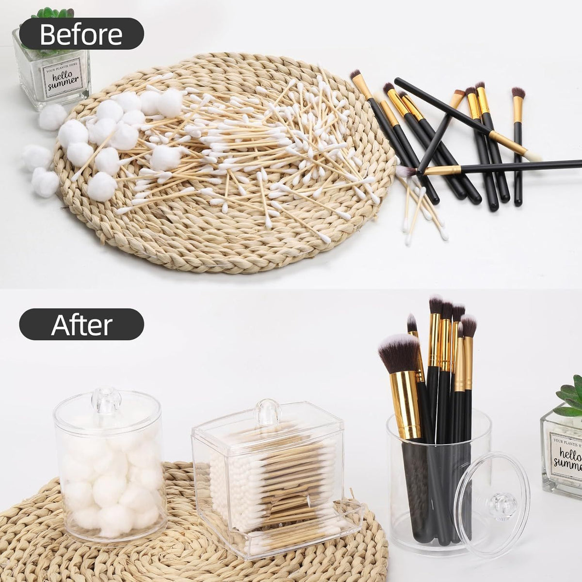 Clear Bathroom Jar Dispenser for Cotton Balls, Swabs, and Floss Picks