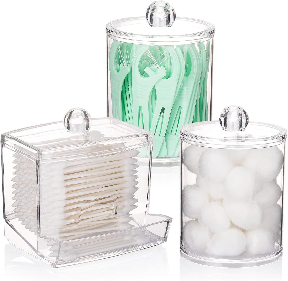 Clear Bathroom Jar Dispenser for Cotton Balls, Swabs, and Floss Picks