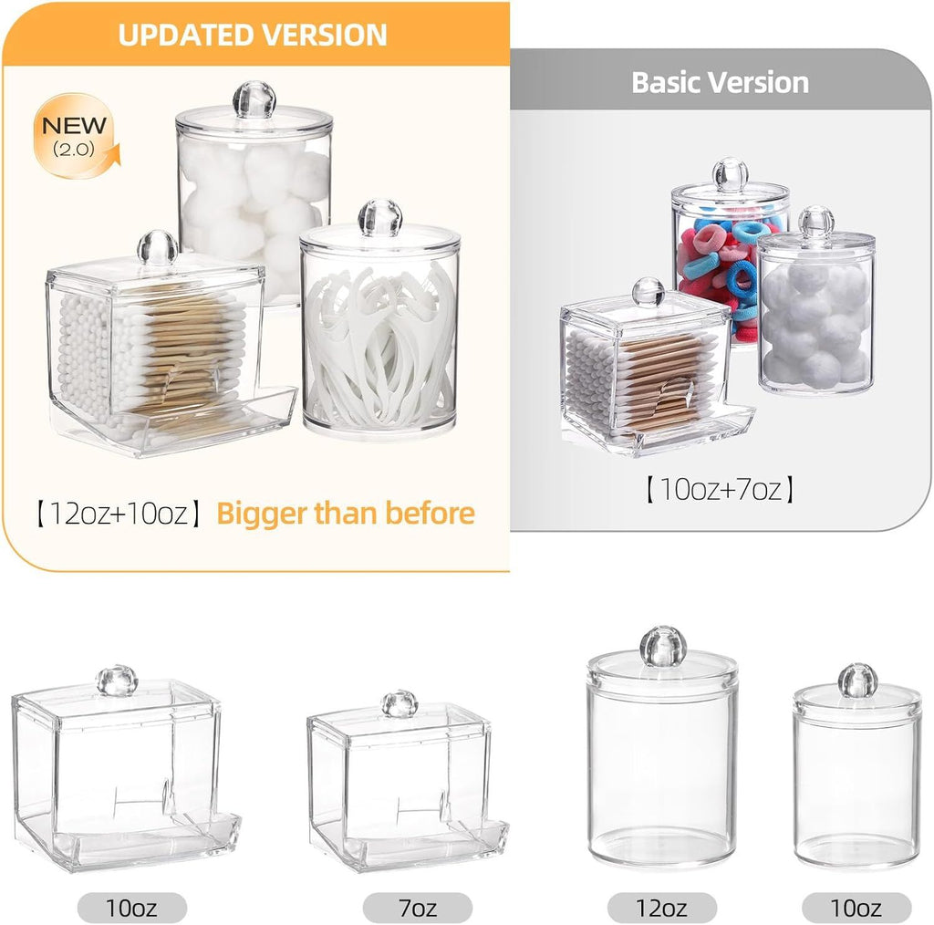 Clear Bathroom Jar Dispenser for Cotton Balls, Swabs, and Floss Picks