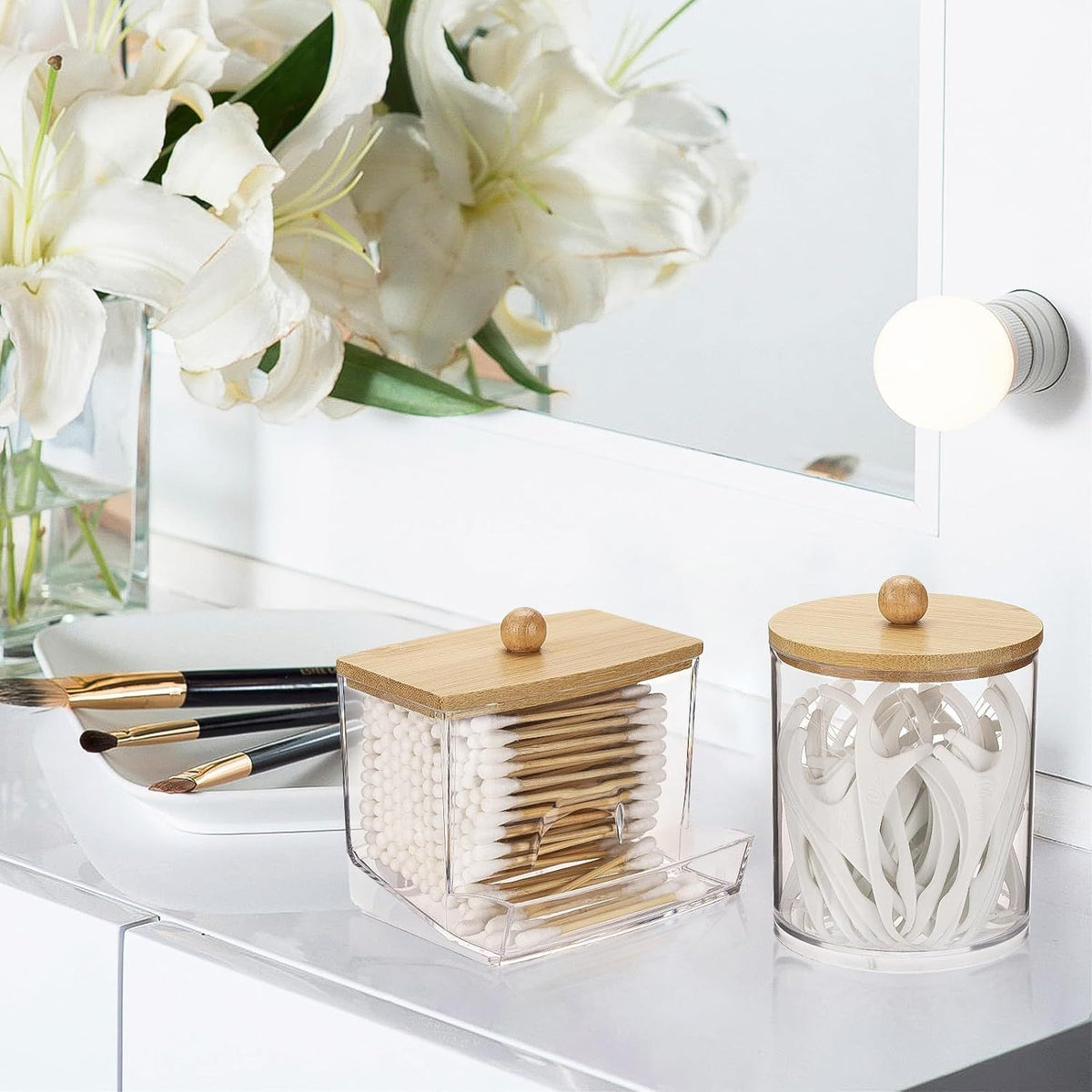 Lidded Apothecary Jar Dispenser for Bathroom Cotton Essentials