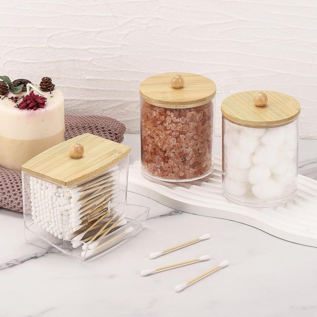 Lidded Apothecary Jar Dispenser for Bathroom Cotton Essentials