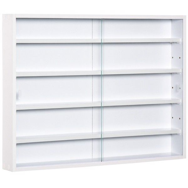 White Display Cabinet with Sliding Doors for Showcasing and Storage