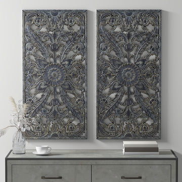 Distressed Lotus Wall Decor Set with Gold Accents