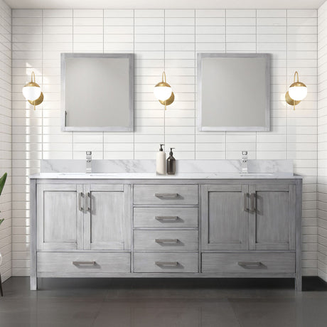 Distressed Gray Double Vanity with Open Shelf Storage