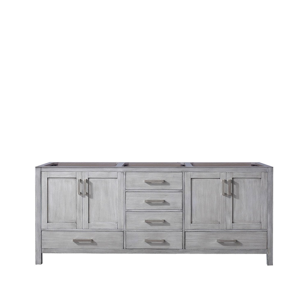 Distressed Gray Double Vanity with Open Shelf Storage