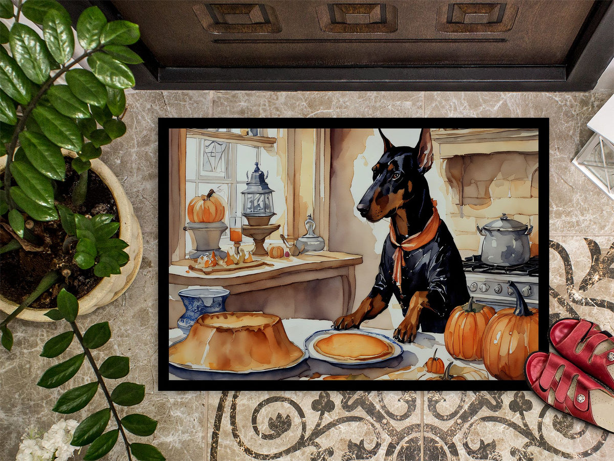 Doberman Pinscher Fall Pumpkins Halloween Doormat