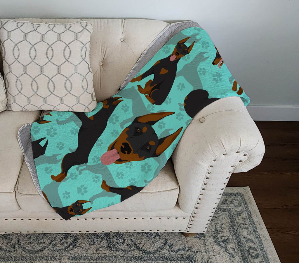 Doberman Pinscher Artwork Quilted Throw Blanket