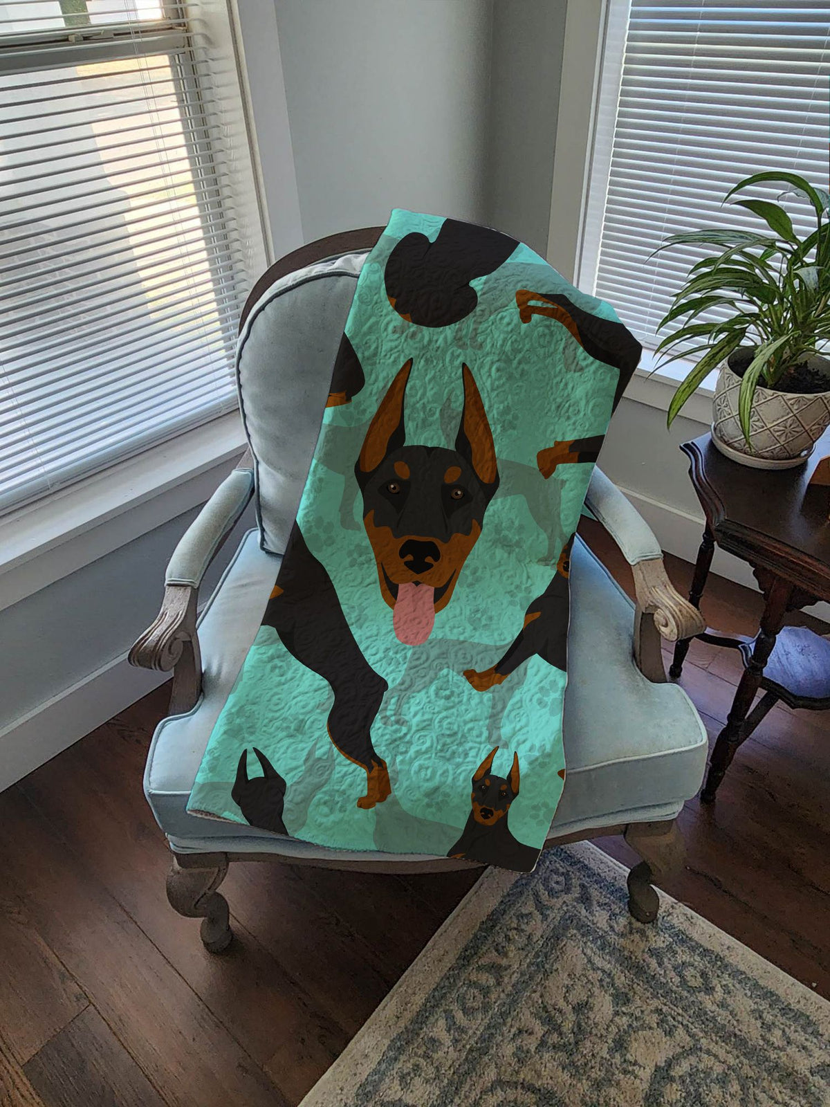 Doberman Pinscher Artwork Quilted Throw Blanket