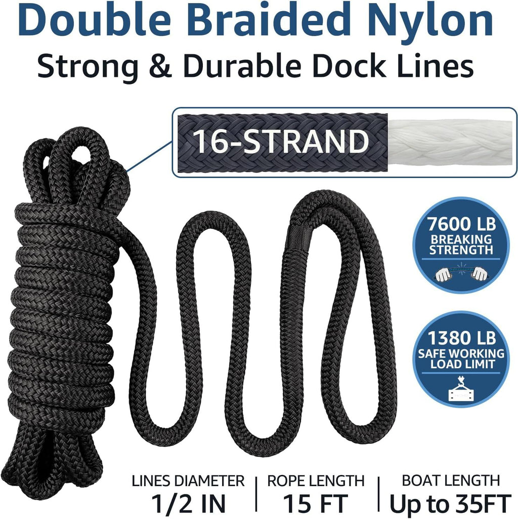 Dock Lines for Boat Mooring and Docking with a Loop End