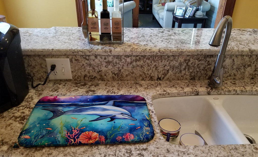 Dolphin Artwork Absorbent Dish-Drying Mat