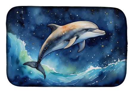 Dolphin in a Starry Sea Dish Drying Mat Absorbent Dish Drying Mat Pad for Kitchen Counter