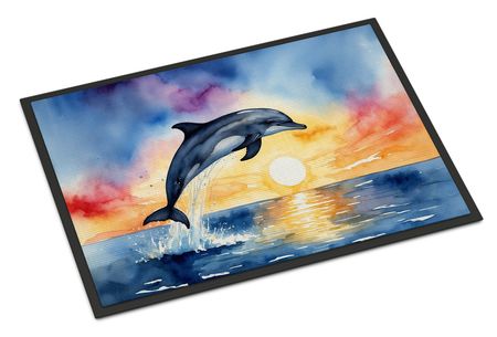 Dolphin Leaping at Sunrise Indoor-Outdoor Doormat