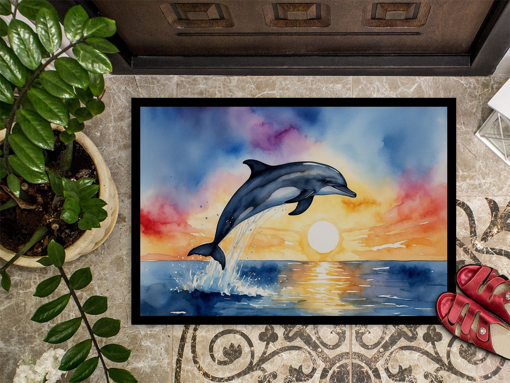 Dolphin Leaping at Sunrise Indoor-Outdoor Doormat