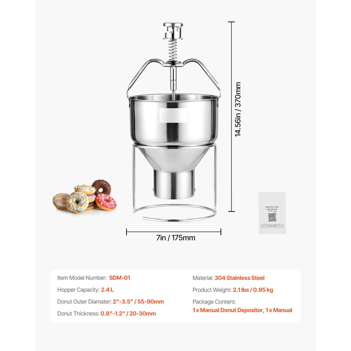Manual Donut Depositor with Large 2.4L Capacity and 6 Thickness Settings
