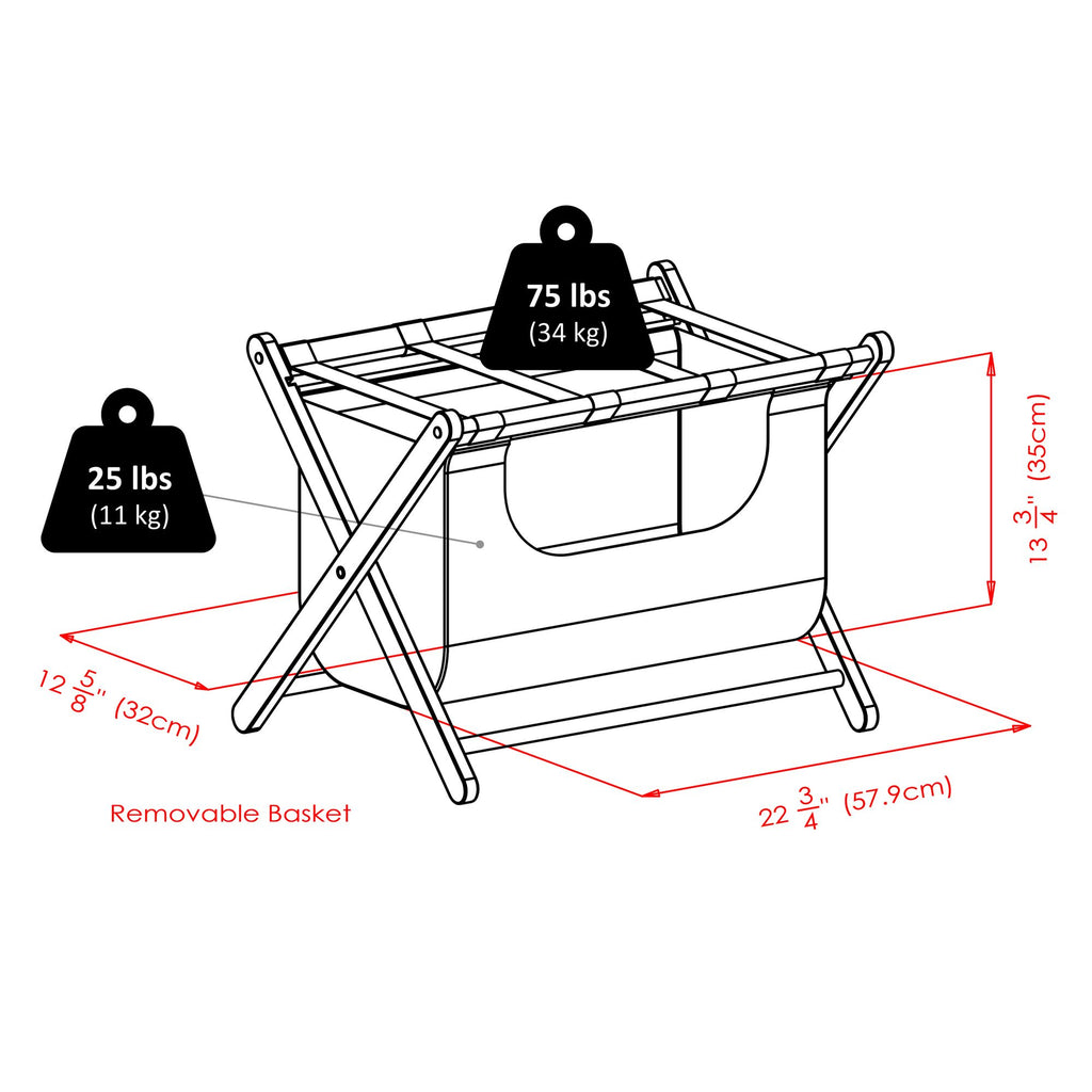 Dora Guest Room Luggage Rack with Removable Basket