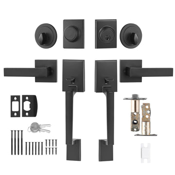 Matte Black Square Double-Door Handle Set