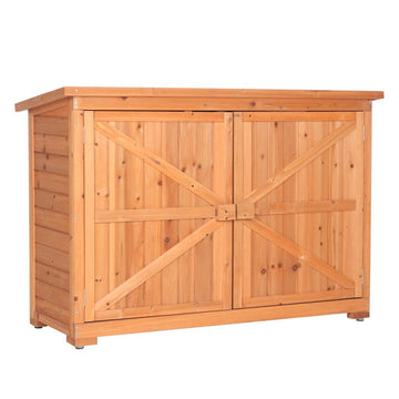 Double Doors Fir Wooden Garden Yard Shed Lockers Outdoor Storage Cabinet Unit Orange Red