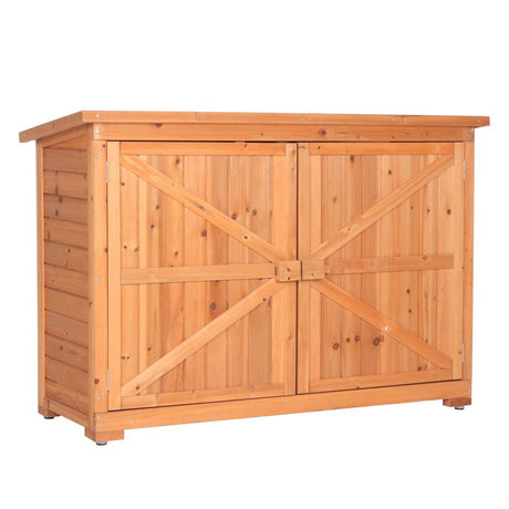Double Doors Fir Wooden Garden Yard Shed Lockers Outdoor Storage Cabinet Unit Orange Red