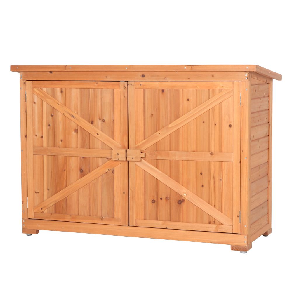 Double Doors Fir Wooden Garden Yard Shed Lockers Outdoor Storage Cabinet Unit Orange Red