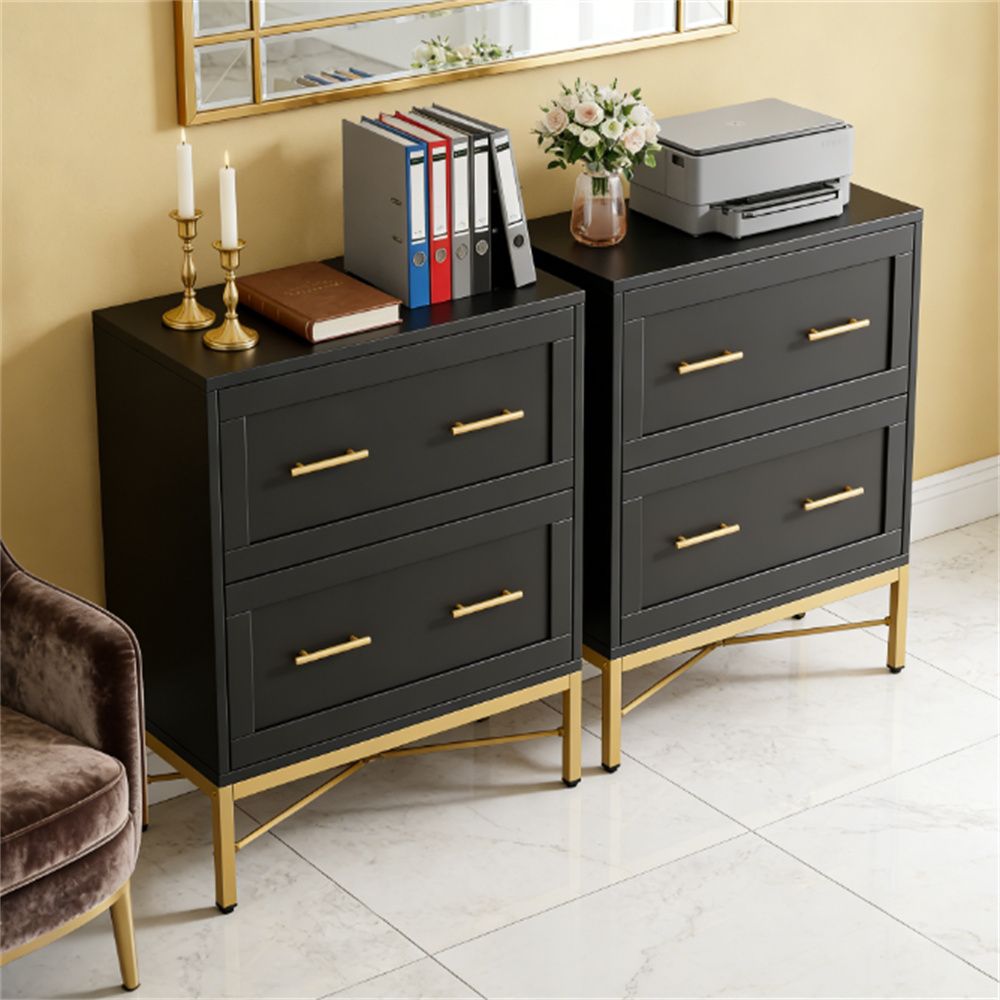 Stylish White 2-Drawer Lateral Filing Cabinet with Gold Legs