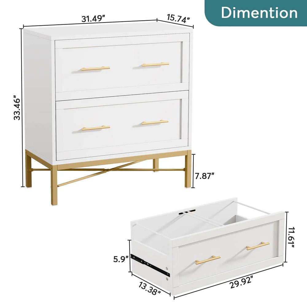 Chic 2-Drawer Filing Cabinet with Gold Legs