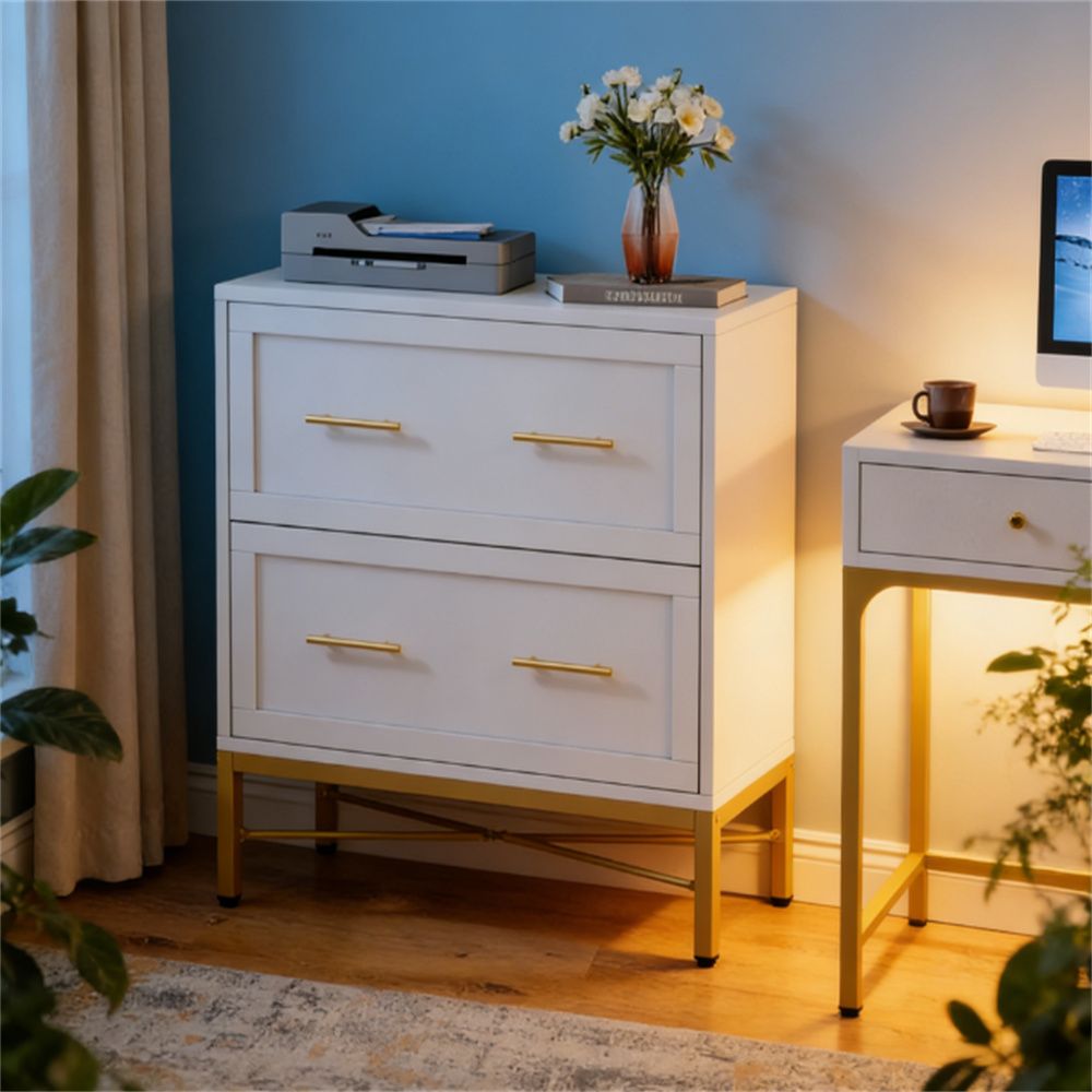 Chic 2-Drawer Filing Cabinet with Gold Legs
