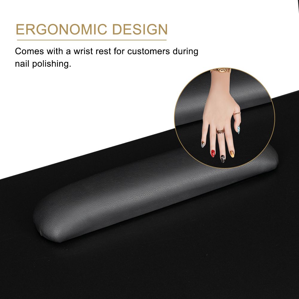 Double Edged Manicure Nail Table with Drawer – Black