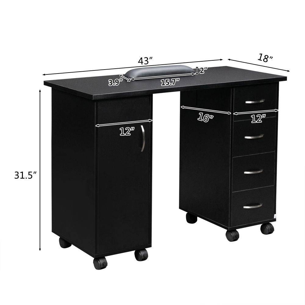 Double Edged Manicure Nail Table with Drawer – Black