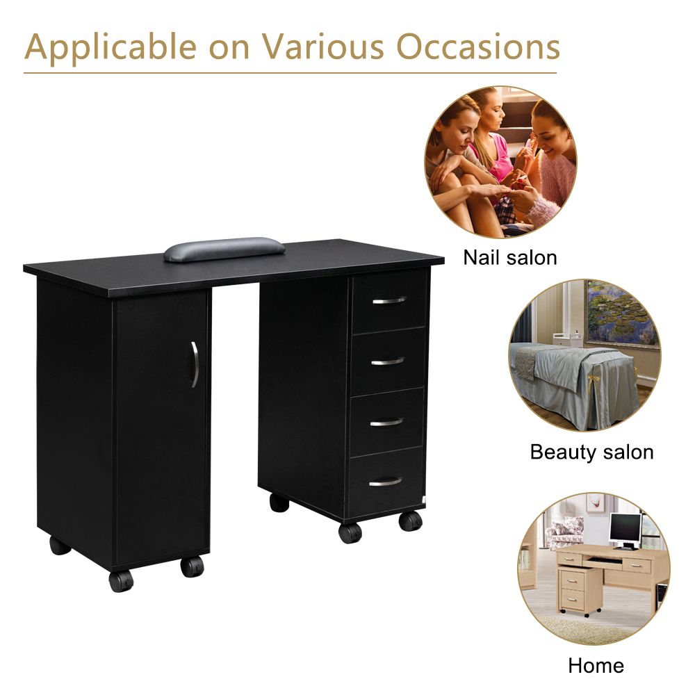 Double Edged Manicure Nail Table with Drawer – Black