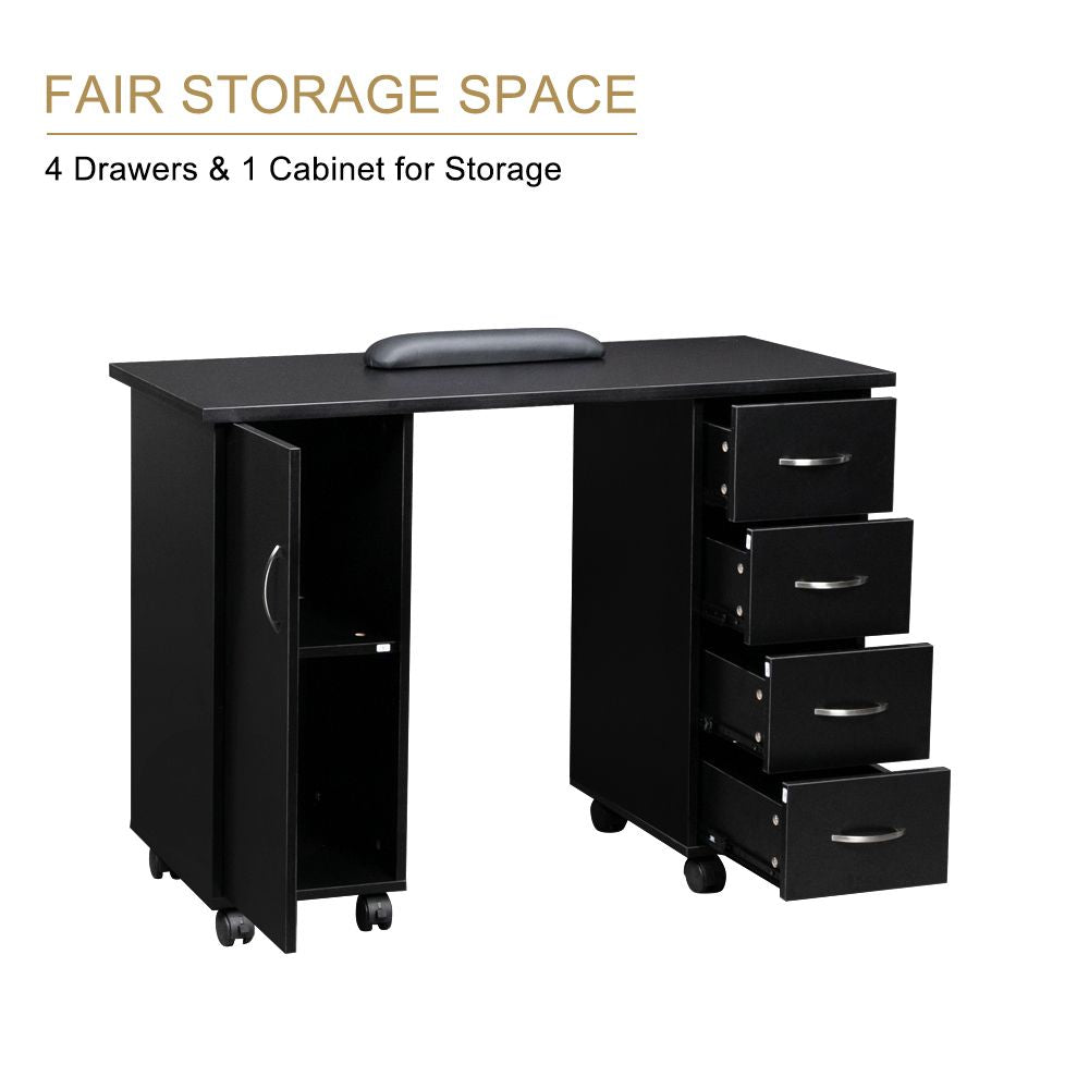 Double Edged Manicure Nail Table with Drawer – Black