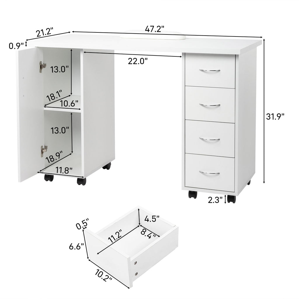 White Double Edged Manicure Nail Table with Drawer