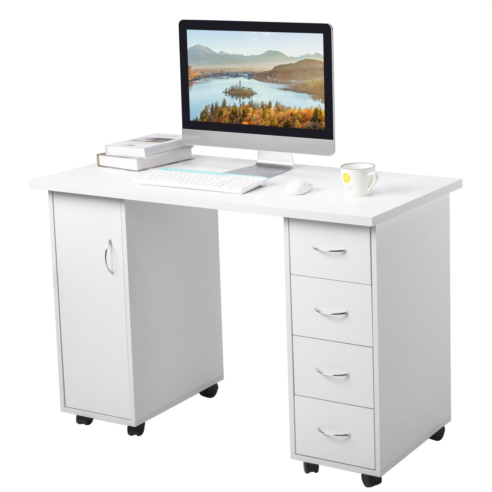 White Double Edged Manicure Nail Table with Drawer