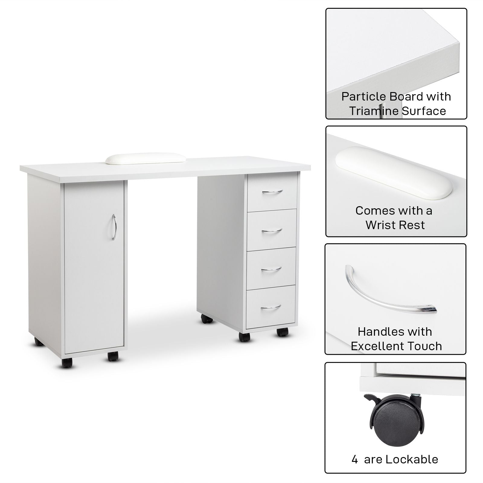 White Double Edged Manicure Nail Table with Drawer