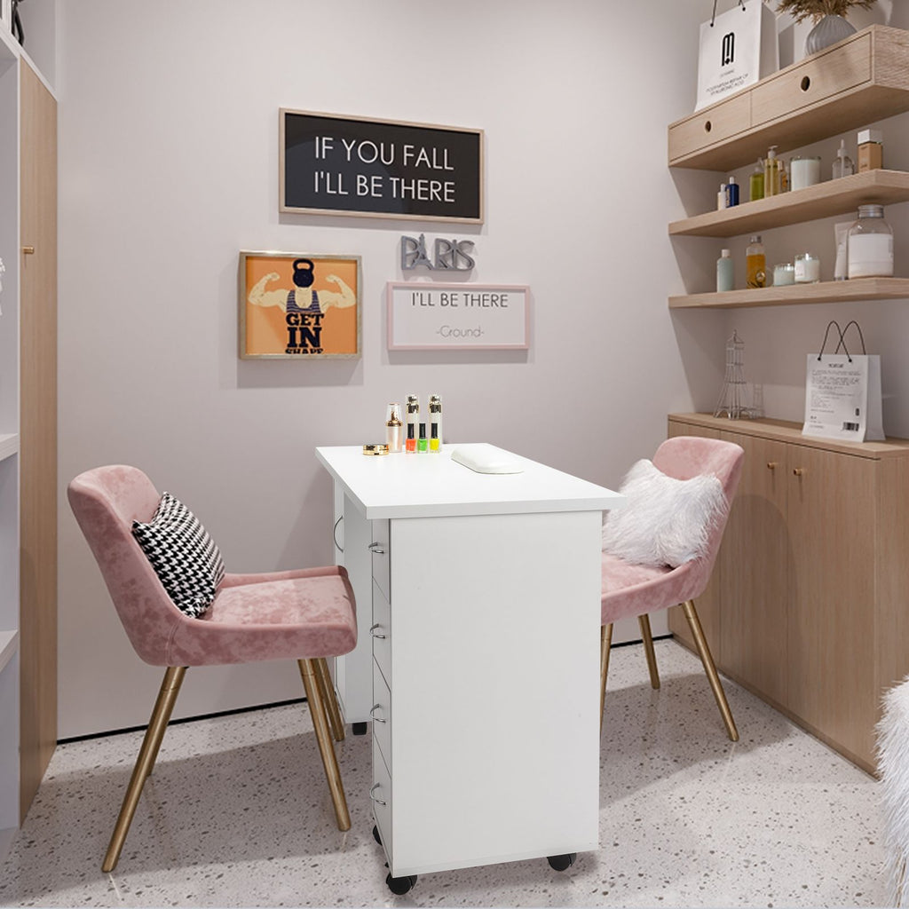 White Double Edged Manicure Nail Table with Drawer