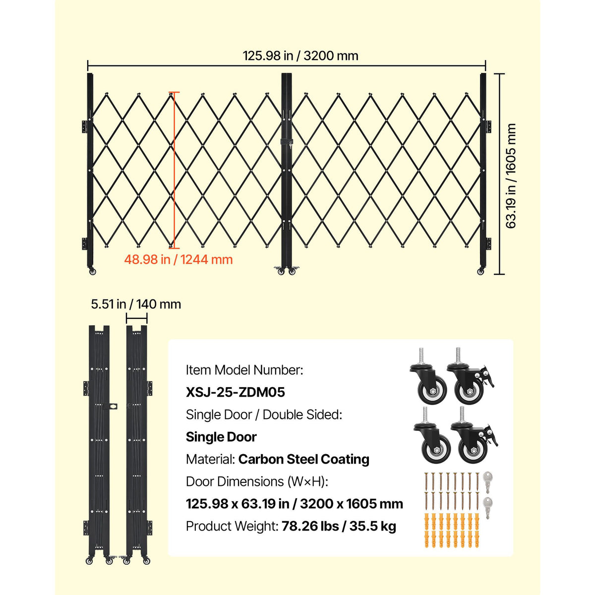 Lockable Double-Folding Retractable Security Gate