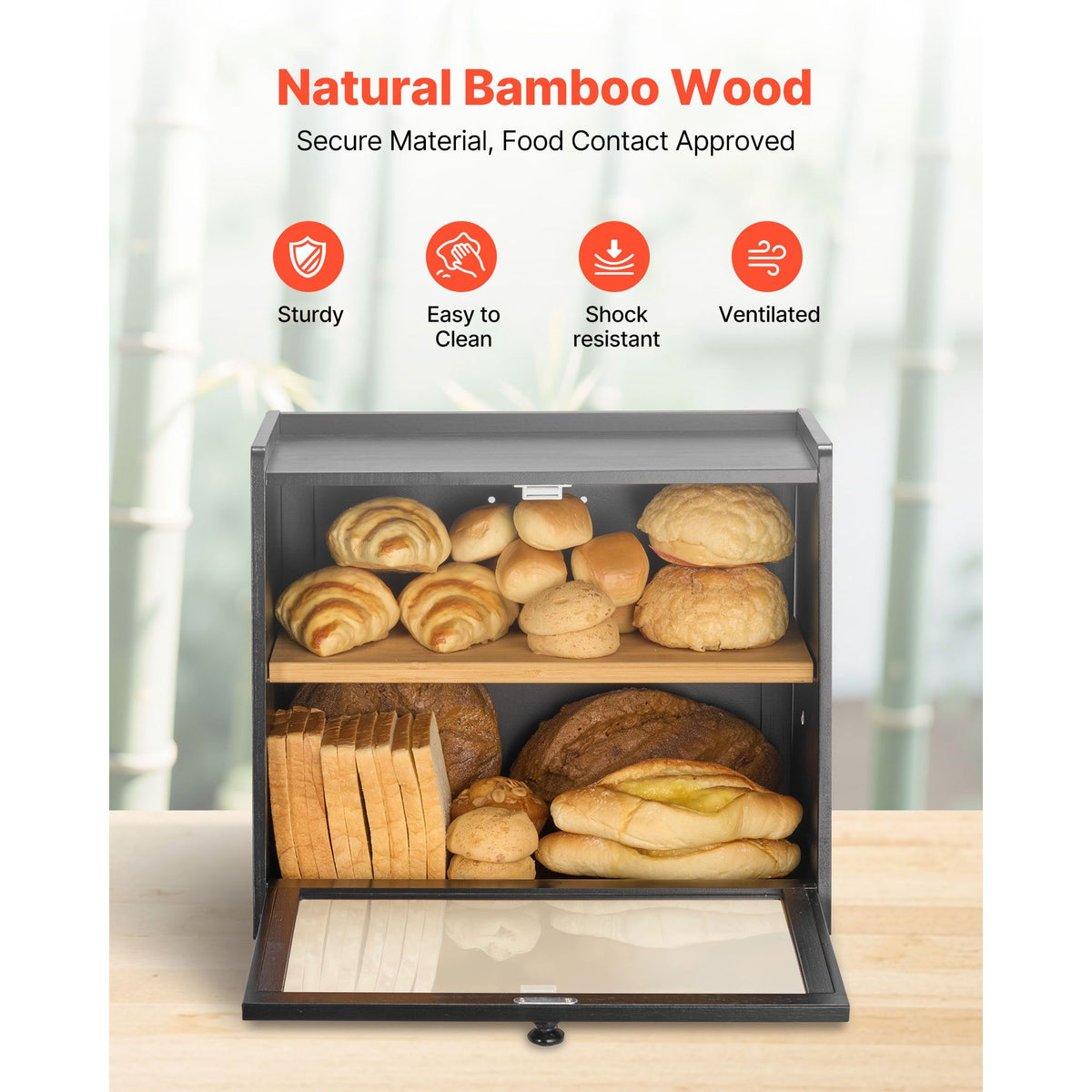 Black Double-Layer Farmhouse Bread Box