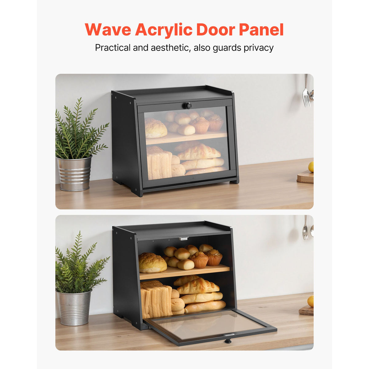 Black Double-Layer Farmhouse Bread Box
