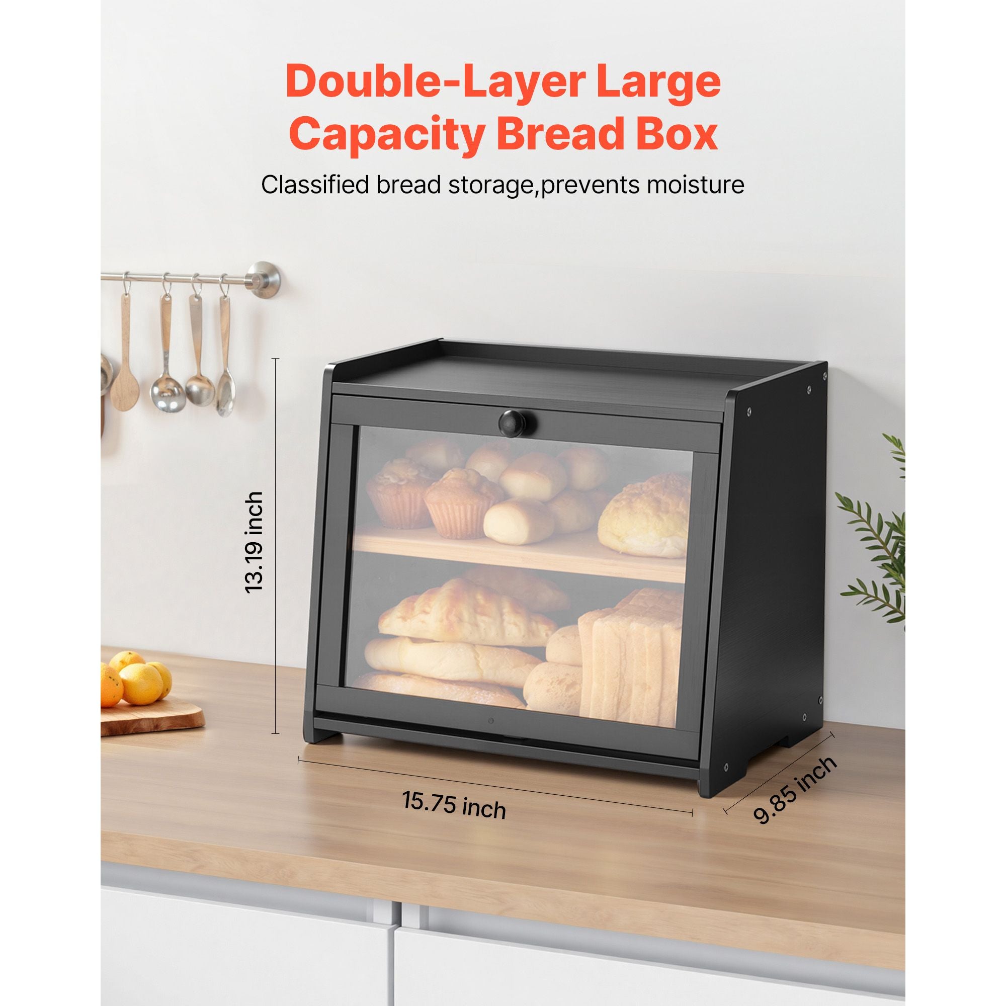 Black Double-Layer Farmhouse Bread Box