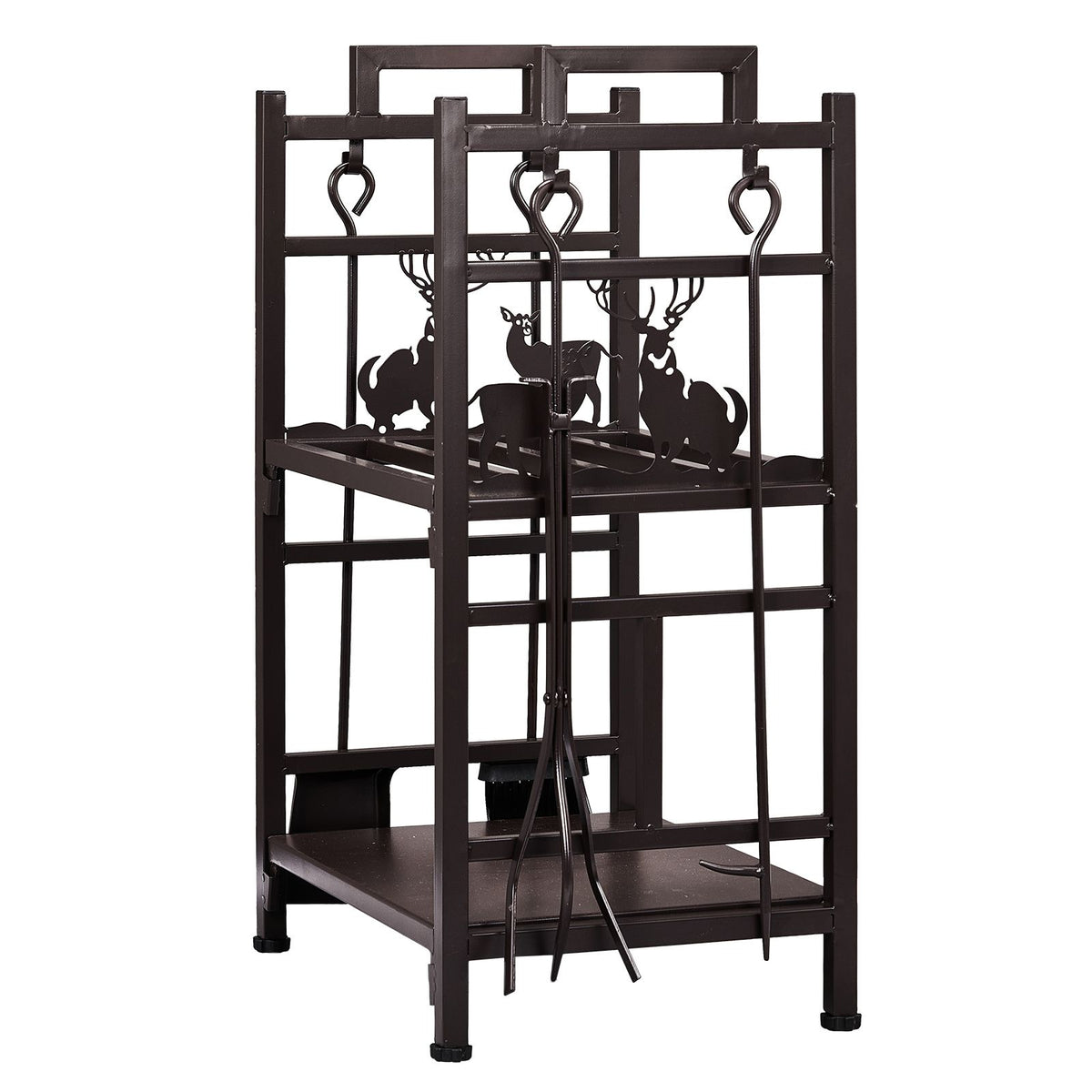 Double-Layer Firewood Rack with Tools and Animal Motif