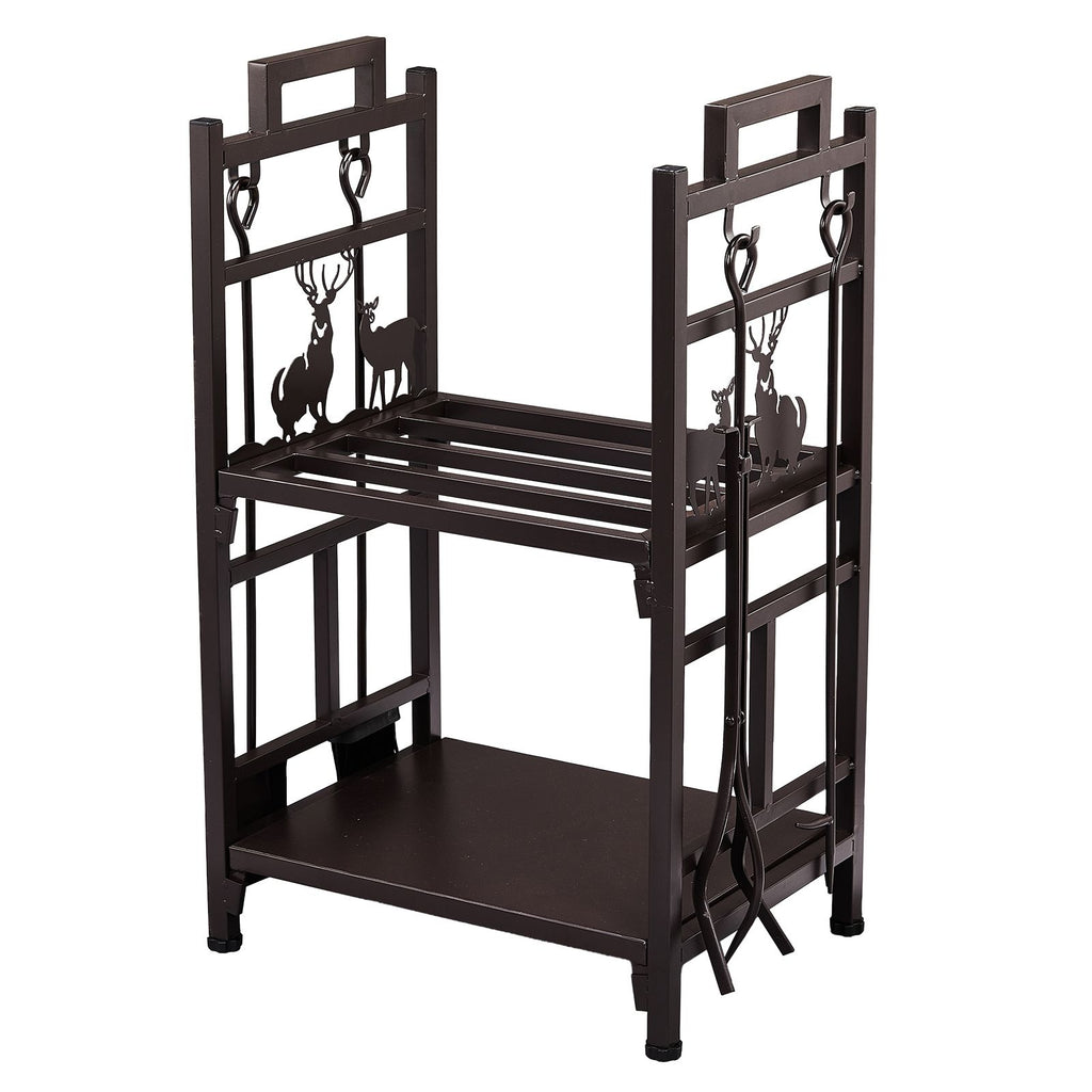 Double-Layer Firewood Rack with Tools and Animal Motif