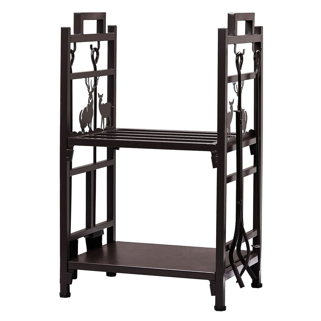 Double-Layer Firewood Rack with Tools and Animal Motif