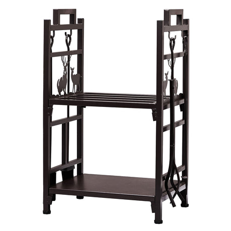 Double-Layer Firewood Rack with Tools and Animal Motif