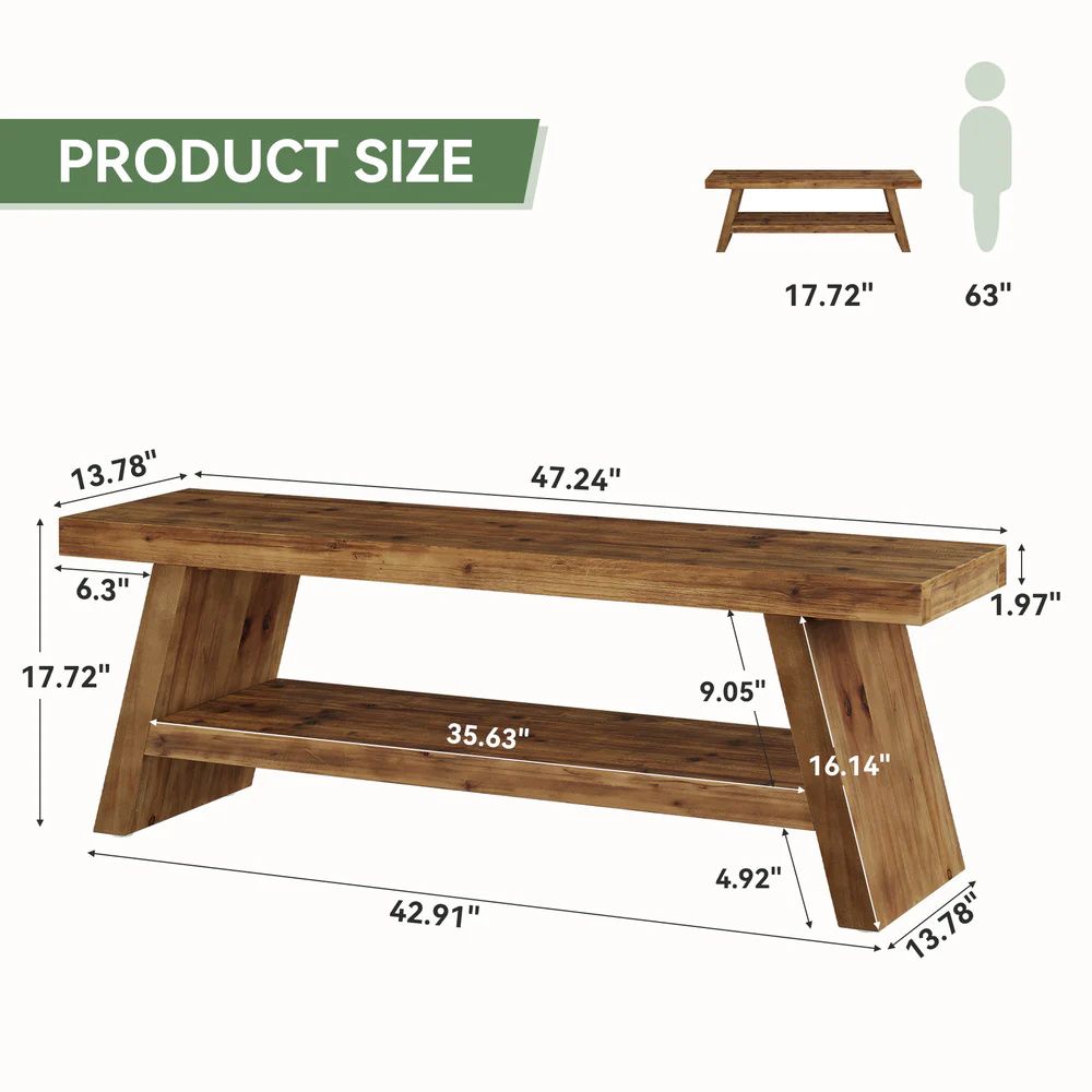 Double-Layer Entryway Bench with Open Shoe Storage
