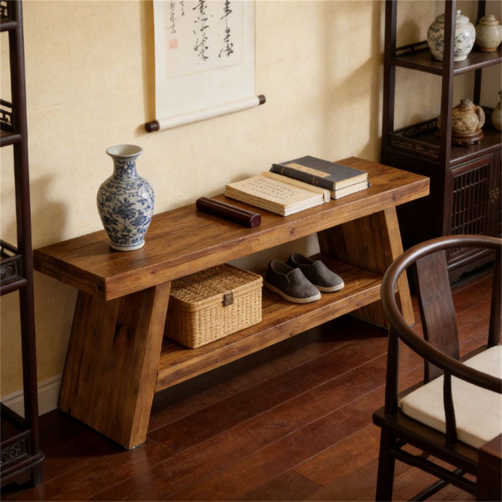 Double-Layer Entryway Bench with Open Shoe Storage