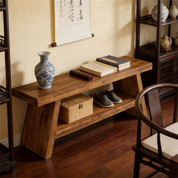 Double-Layer Entryway Bench with Open Shoe Storage